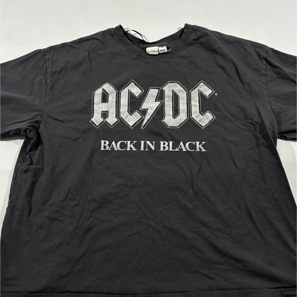 H&M ACDC Graphic T-shirt Women Faded Black Band Tee AC/DC Back in Black Sz 2XL - Picture 2 of 11
